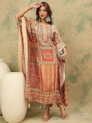 Ethnic Motifs Printed Kaftan Kurta With Dhoti Pants 6