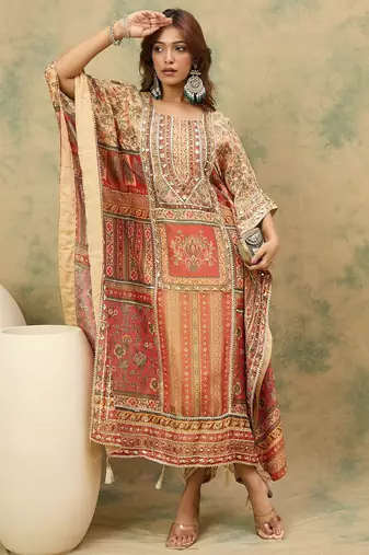 Ethnic Motifs Printed Kaftan Kurta With Dhoti Pants