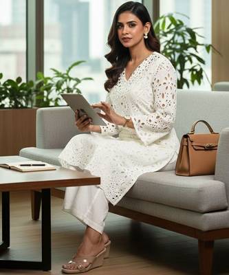 Women Ethnic Motifs Embroidered Regular Thread Work Pure Cotton Kurta with Trousers 1
