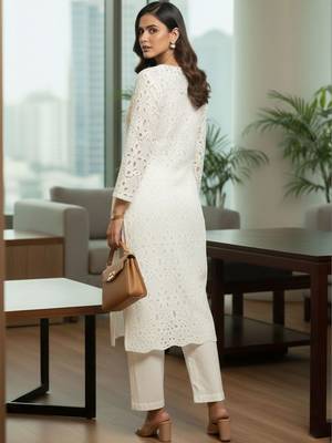 Women Ethnic Motifs Embroidered Regular Thread Work Pure Cotton Kurta with Trousers 4