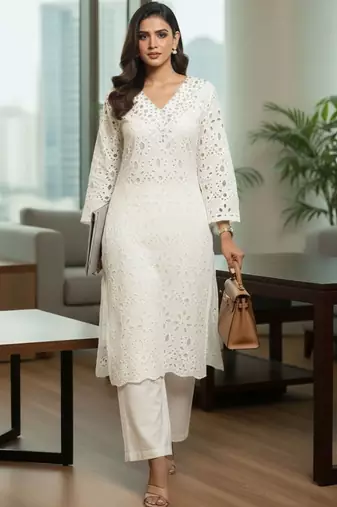 Women Ethnic Motifs Embroidered Regular Thread Work Pure Cotton Kurta with Trousers