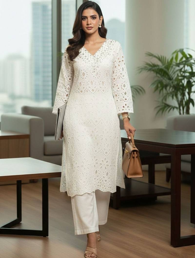 Women Ethnic Motifs Embroidered Regular Thread Work Pure Cotton Kurta with Trousers