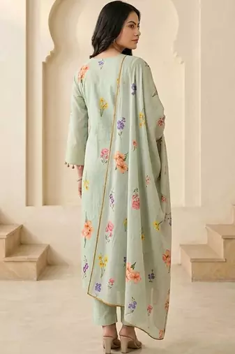 Women Floral Printed Regular Kurta with Trousers & With Dupatta