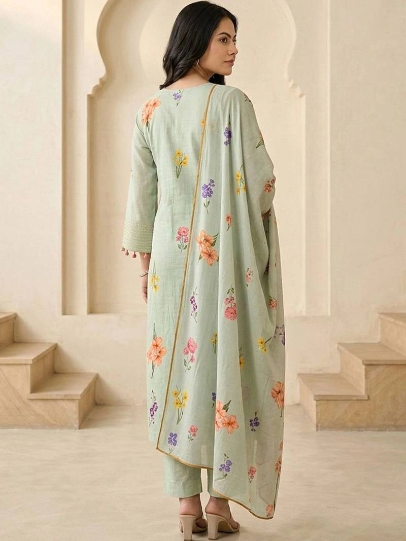 Women Floral Printed Regular Kurta with Trousers & With Dupatta