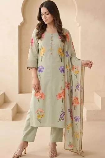 Women Floral Printed Regular Kurta with Trousers & With Dupatta