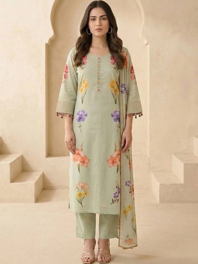 Women Floral Printed Regular Kurta with Trousers & With Dupatta
