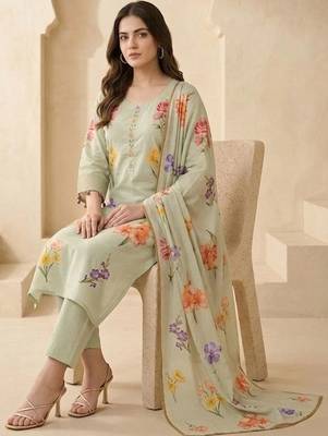 Women Floral Printed Regular Kurta with Trousers & With Dupatta 5