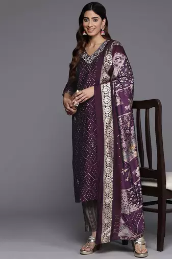 Women Bandhani Printed Regular Beads and Stones Kurta with Trousers & Dupatta