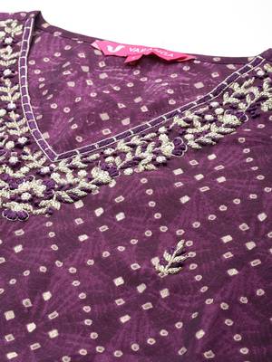 Women Bandhani Printed Regular Beads and Stones Kurta with Trousers & Dupatta 2