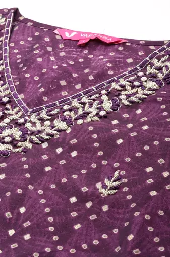 Women Bandhani Printed Regular Beads and Stones Kurta with Trousers & Dupatta
