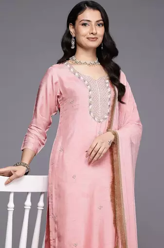 Ethnic Motifs Embroidered Beads & Stones Pure Silk Kurta Set