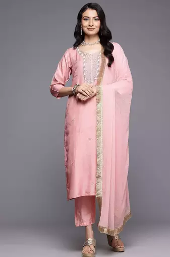 Ethnic Motifs Embroidered Beads & Stones Pure Silk Kurta Set