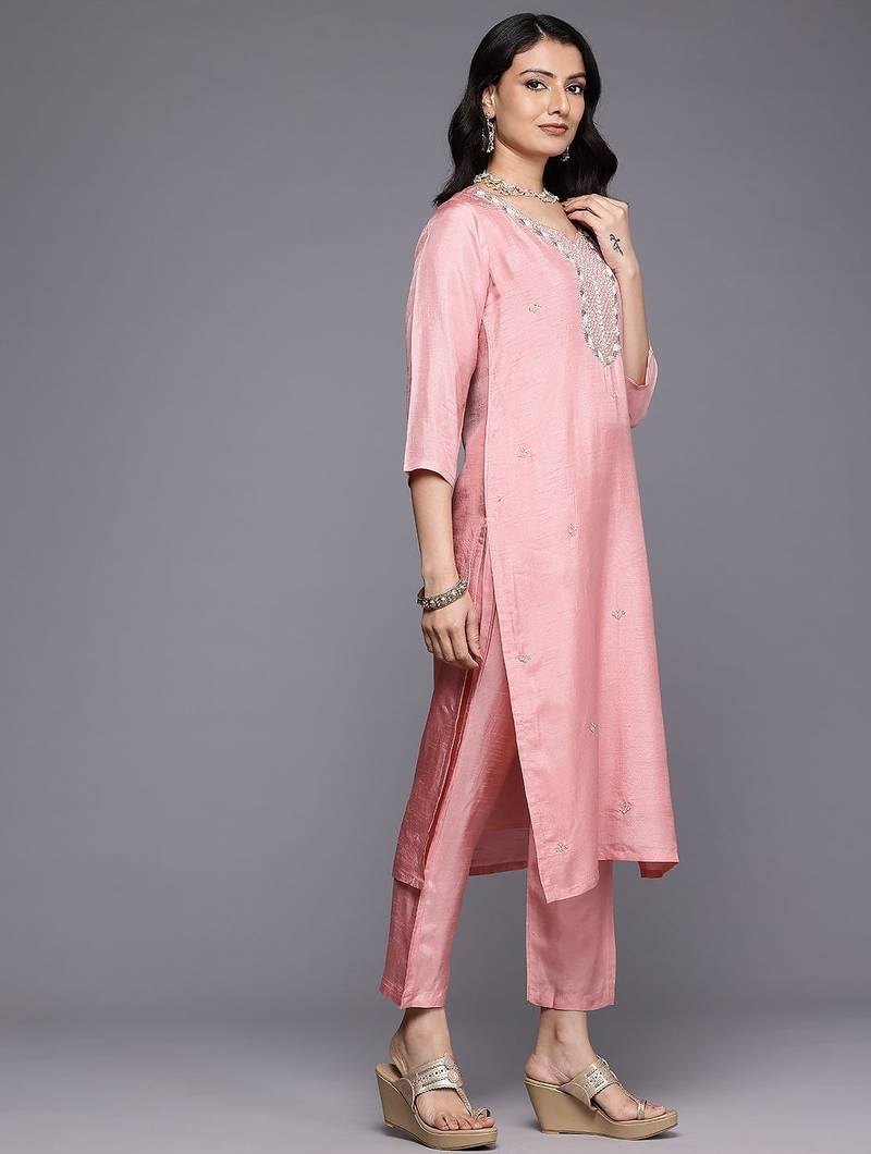 Ethnic Motifs Embroidered Beads & Stones Pure Silk Kurta Set