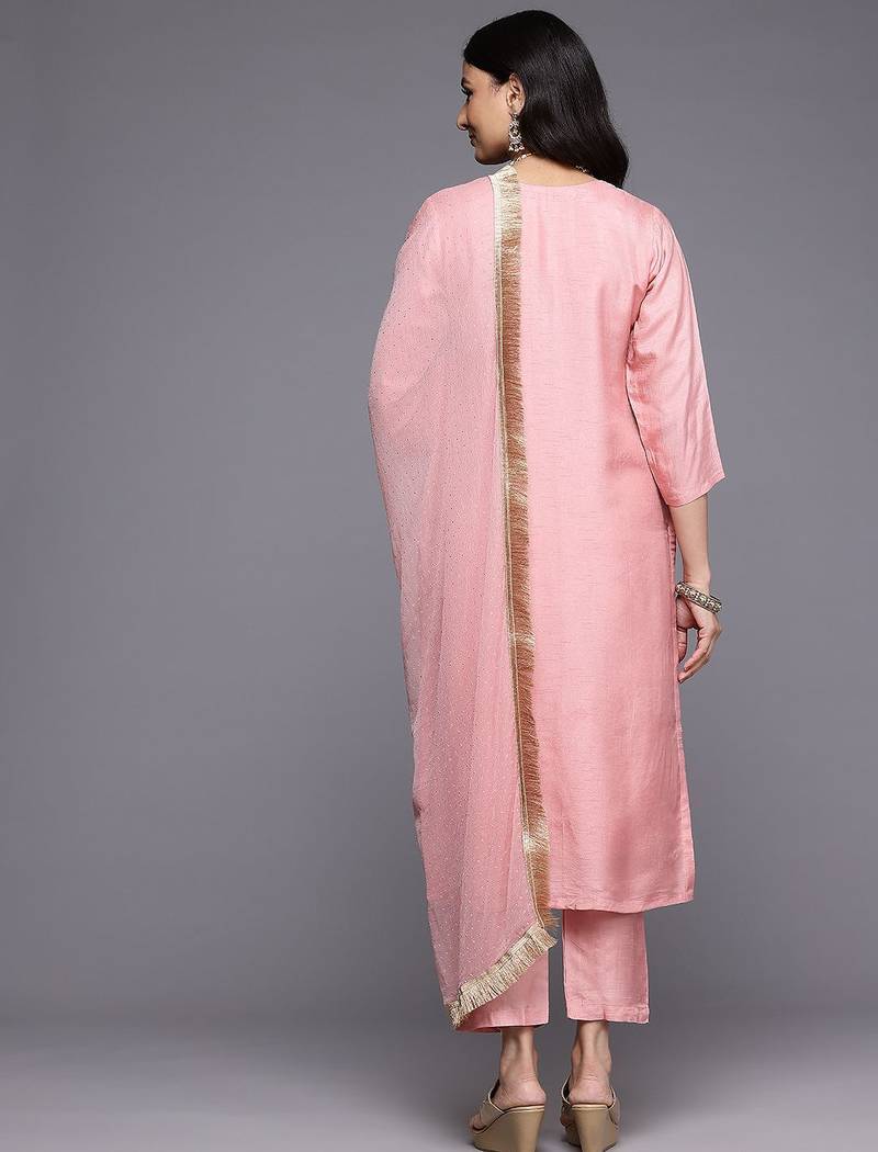 Ethnic Motifs Embroidered Beads & Stones Pure Silk Kurta Set