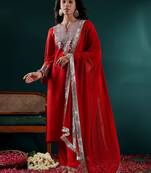 Women Ethnic Motifs Embroidered Regular Kurta with Trousers & With Dupatta