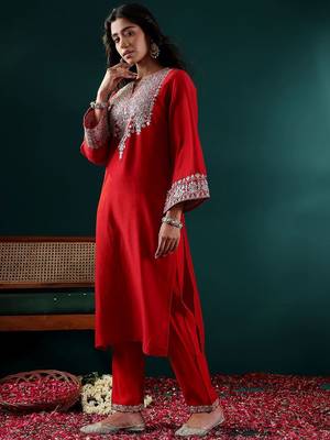 Women Ethnic Motifs Embroidered Regular Kurta with Trousers & With Dupatta 6