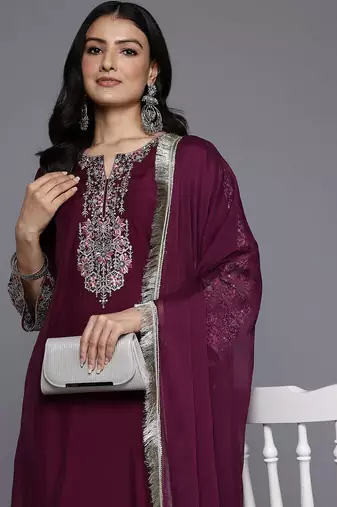 Ethnic Motifs Embroidered Sequinned Kurta With Trousers & Dupatta