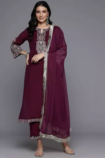 Ethnic Motifs Embroidered Sequinned Kurta With Trousers & Dupatta