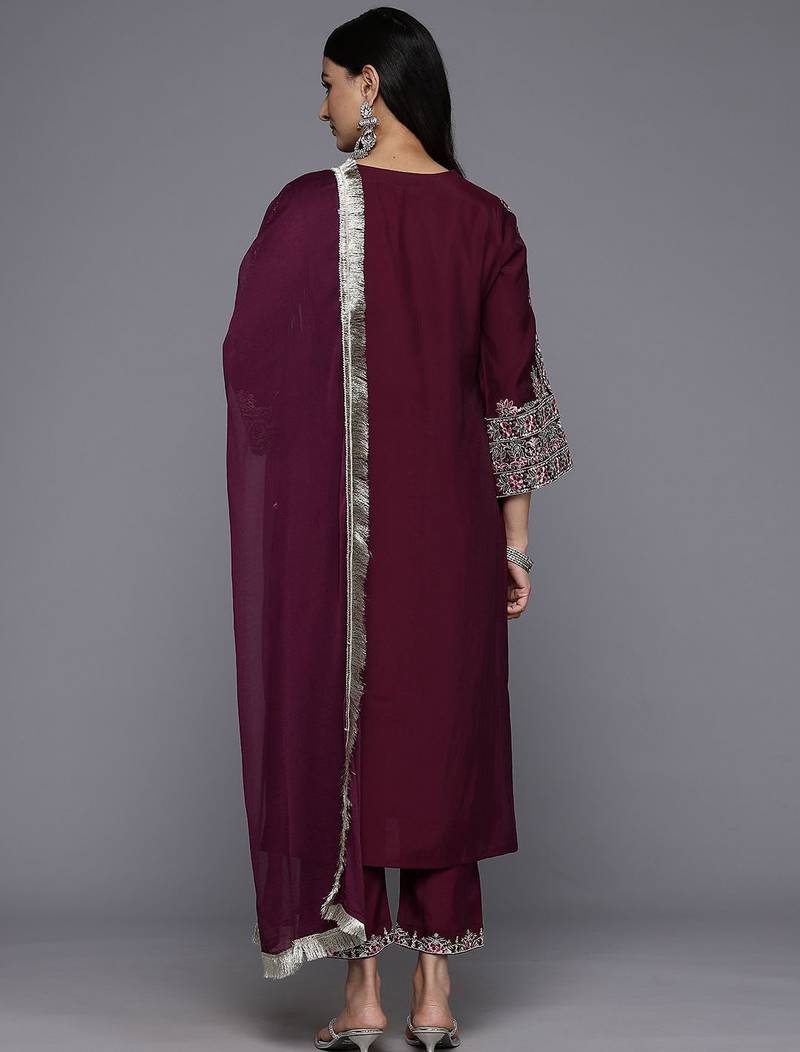 Ethnic Motifs Embroidered Sequinned Kurta With Trousers & Dupatta