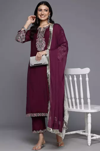 Ethnic Motifs Embroidered Sequinned Kurta With Trousers & Dupatta