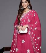 Floral Embroidered Thread Work Pure Cotton Kurta with Trousers & Dupatta
