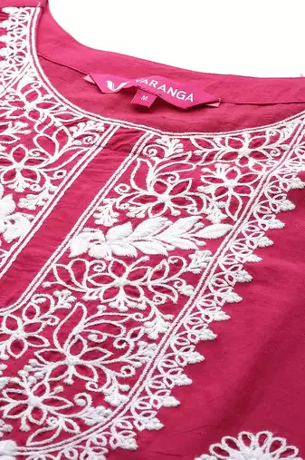 Floral Embroidered Thread Work Pure Cotton Kurta with Trousers & Dupatta