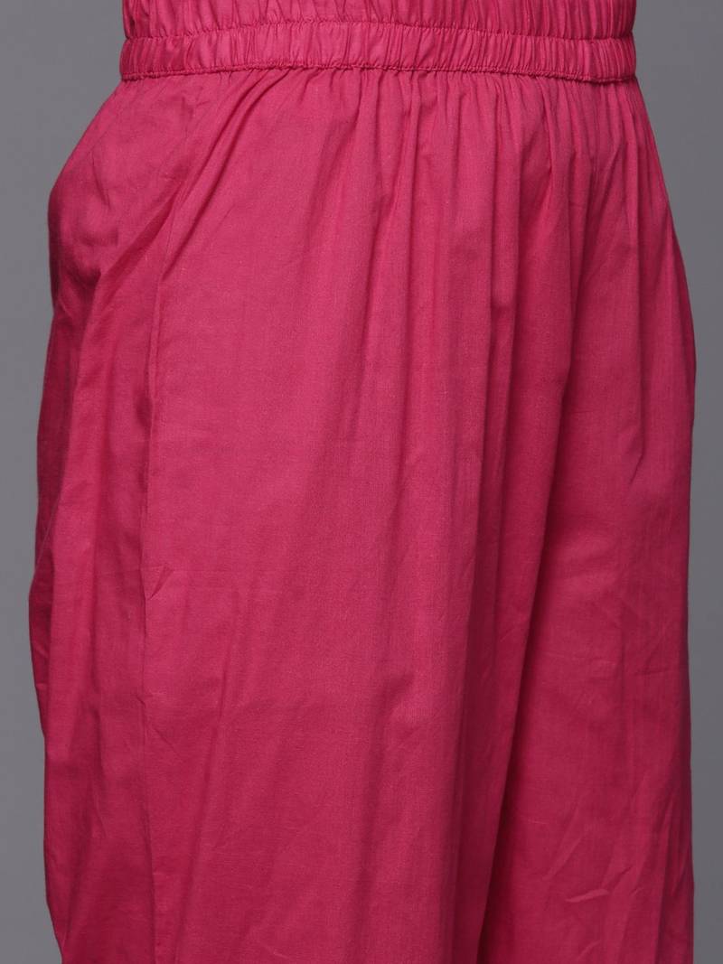 Floral Embroidered Thread Work Pure Cotton Kurta with Trousers & Dupatta