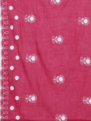 Floral Embroidered Thread Work Pure Cotton Kurta with Trousers & Dupatta 4