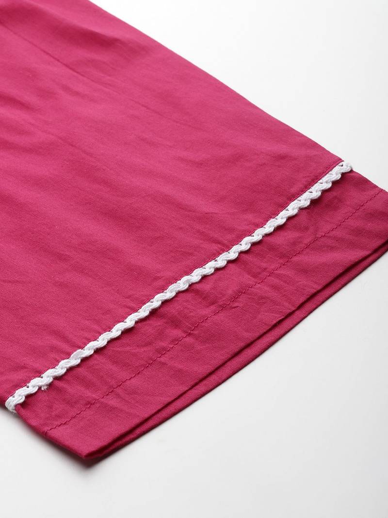 Floral Embroidered Thread Work Pure Cotton Kurta with Trousers & Dupatta