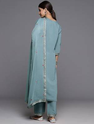 Women Floral Embroidered Regular Sequined Kurta with Trousers & Dupatta 6