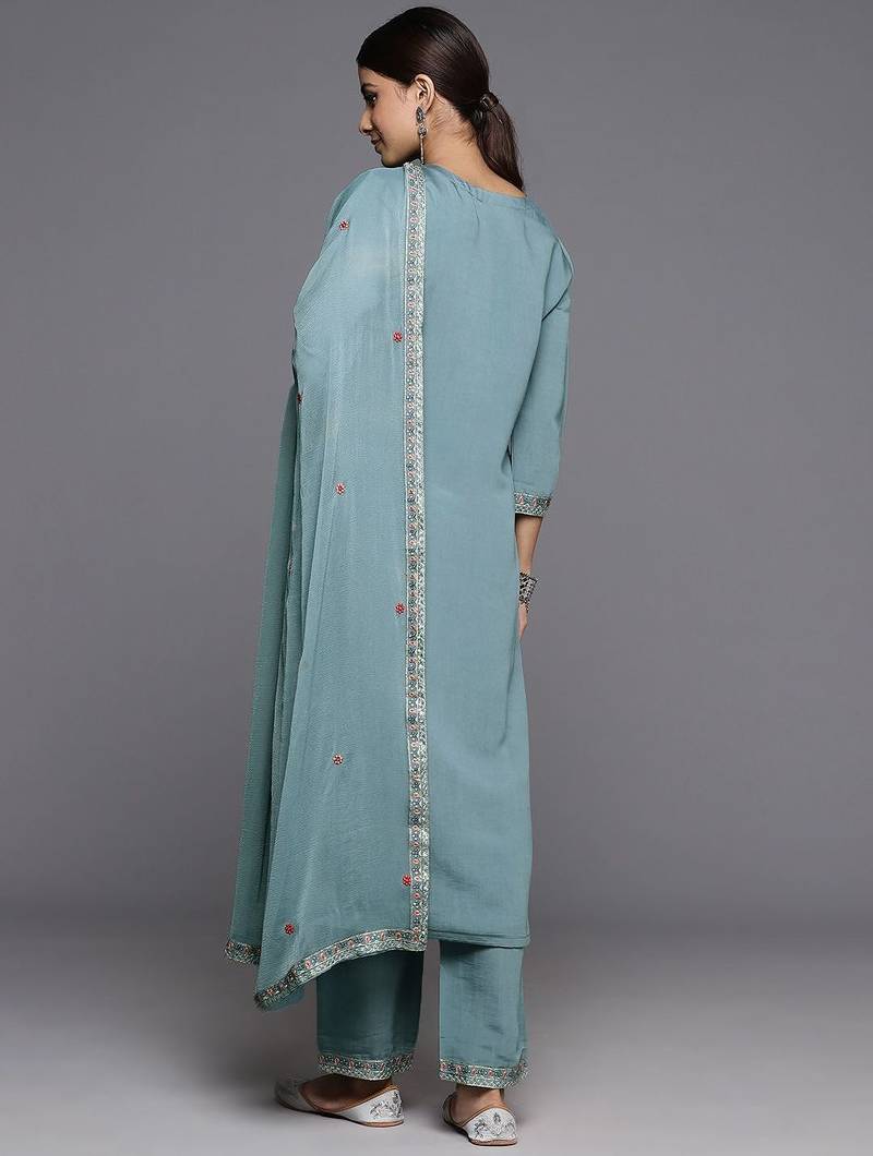 Women Floral Embroidered Regular Sequined Kurta with Trousers & Dupatta