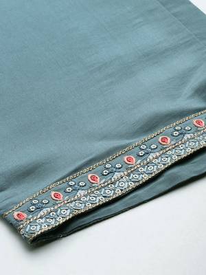 Women Floral Embroidered Regular Sequined Kurta with Trousers & Dupatta 8