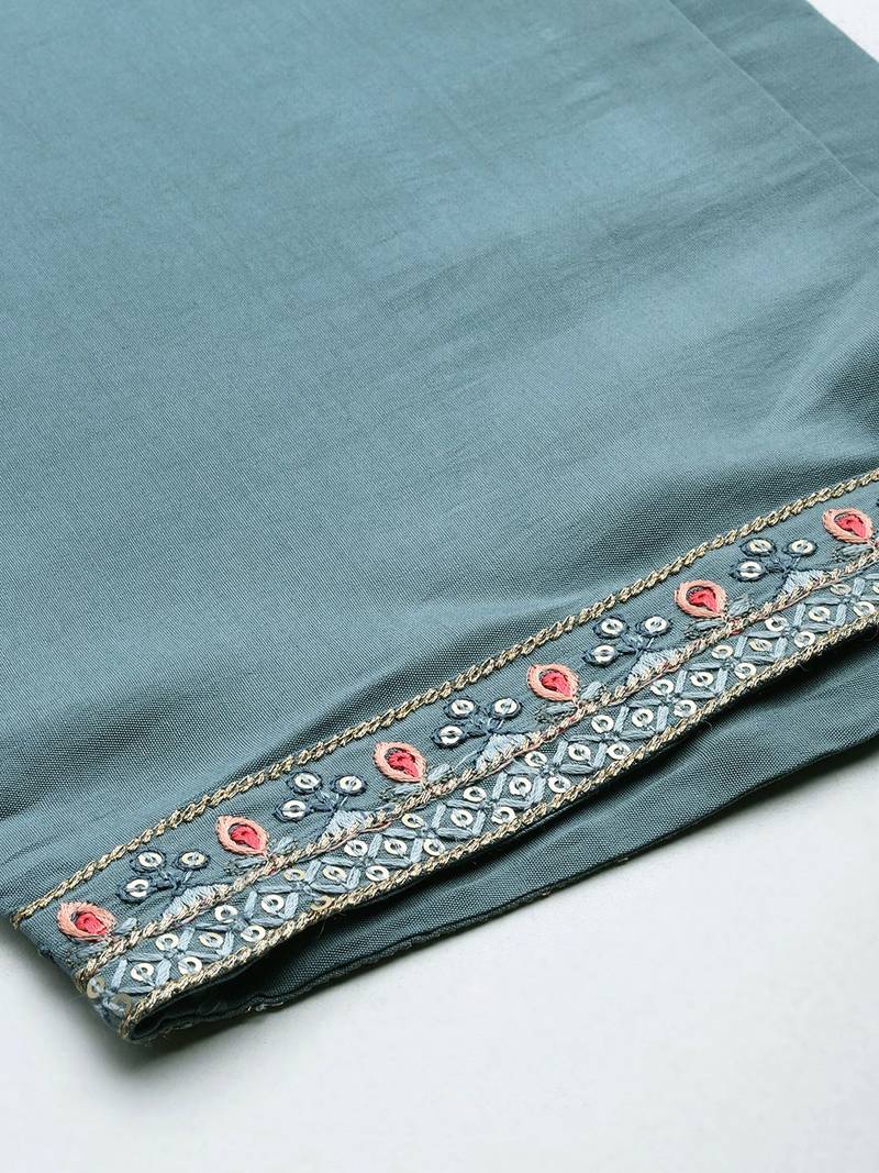 Women Floral Embroidered Regular Sequined Kurta with Trousers & Dupatta