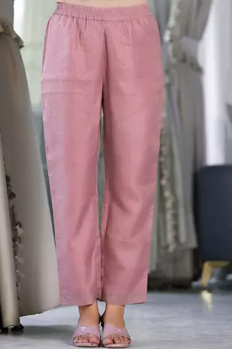 Kota Check V Neck Long Puffed Sleeves Straight Kurta With Trouser