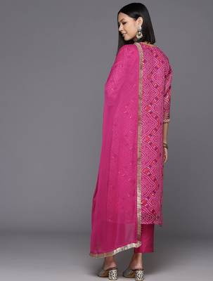 Women Bandhani Printed Regular Thread Work Kurta with Trousers & With Dupatta 8