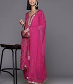 Women Bandhani Printed Regular Thread Work Kurta with Trousers & With Dupatta