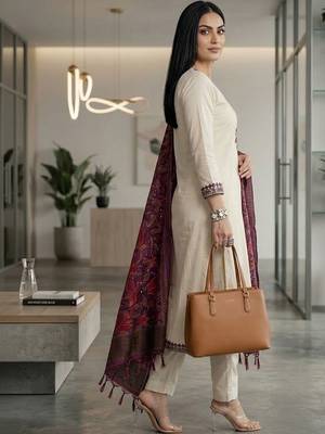 Women Embroidered Regular Thread Work Kurta with Trousers & With Dupatta 2