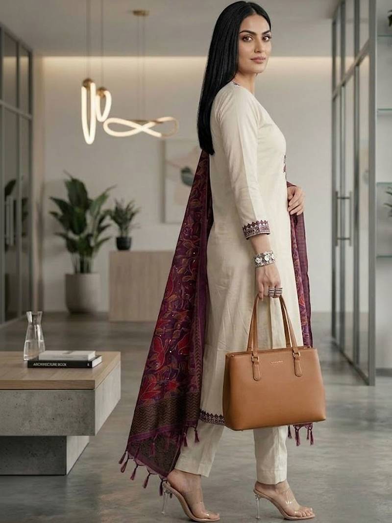 Women Embroidered Regular Thread Work Kurta with Trousers & With Dupatta