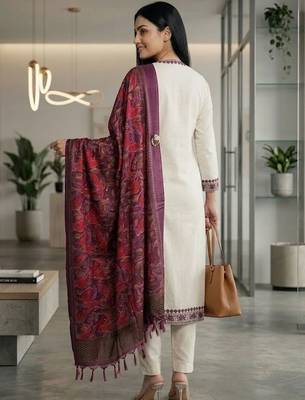 Women Embroidered Regular Thread Work Kurta with Trousers & With Dupatta 6