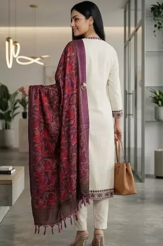 Women Embroidered Regular Thread Work Kurta with Trousers & With Dupatta