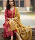 Women Ethnic Motifs Embroidered Panelled Thread Work Pure Cotton Kurta with Trousers & With Dupatta