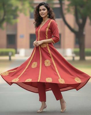 Women Ethnic Motifs Embroidered Panelled Thread Work Pure Cotton Kurta with Trousers & With Dupatta 2