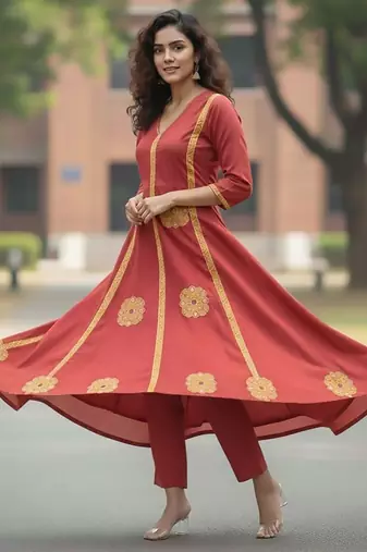 Women Ethnic Motifs Embroidered Panelled Thread Work Pure Cotton Kurta with Trousers & With Dupatta