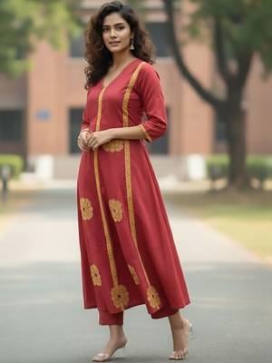 Women Ethnic Motifs Embroidered Panelled Thread Work Pure Cotton Kurta with Trousers & With Dupatta 5