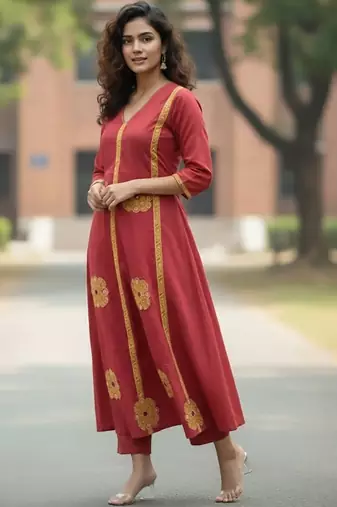 Women Ethnic Motifs Embroidered Panelled Thread Work Pure Cotton Kurta with Trousers & With Dupatta