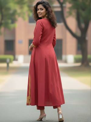 Women Ethnic Motifs Embroidered Panelled Thread Work Pure Cotton Kurta with Trousers & With Dupatta 7