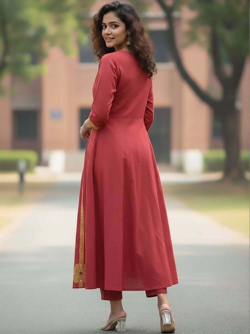 Women Ethnic Motifs Embroidered Panelled Thread Work Pure Cotton Kurta with Trousers & With Dupatta