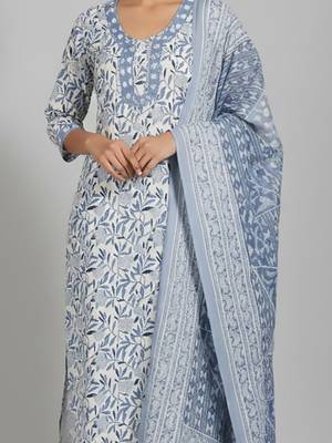 Women Floral Printed Regular Pure Cotton Kurta with Trousers & With Dupatta 2