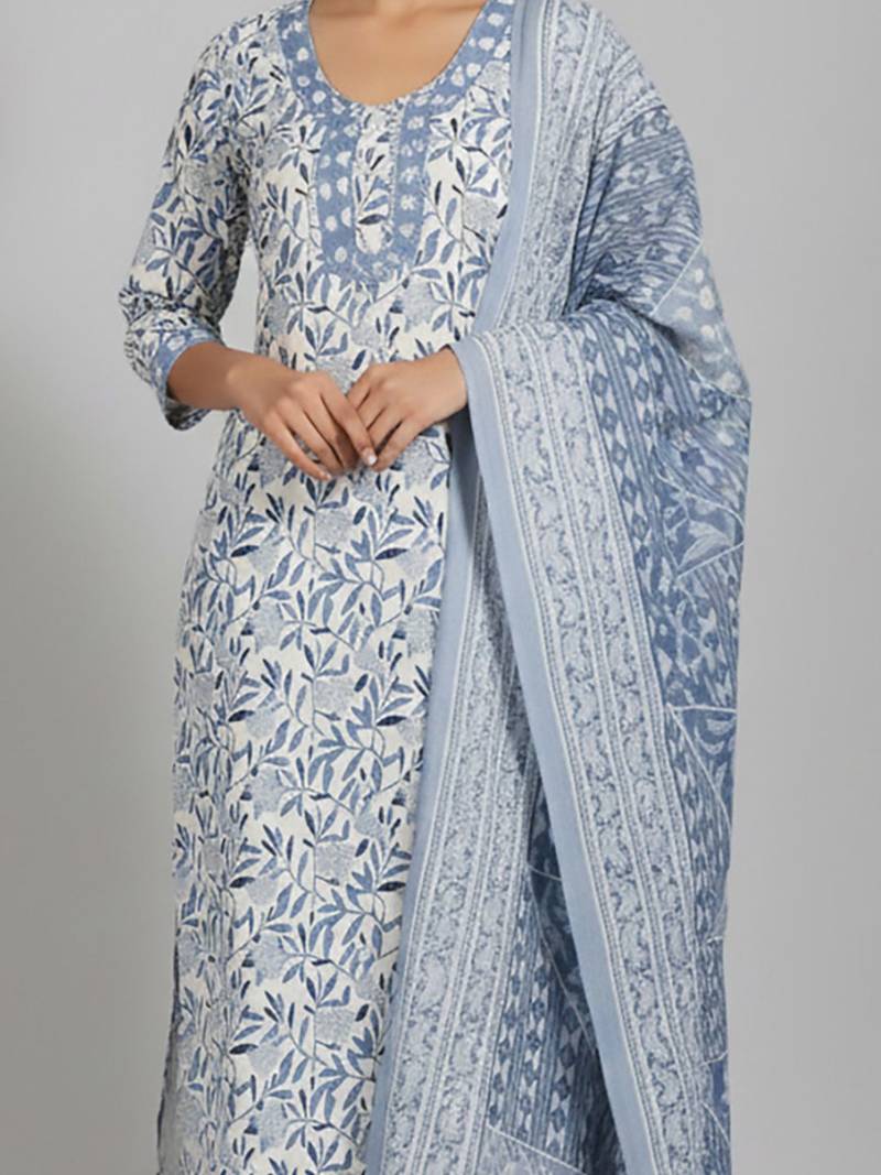 Women Floral Printed Regular Pure Cotton Kurta with Trousers & With Dupatta