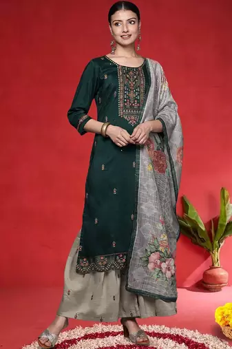 Women Ethnic Motifs Embroidered Kurta with Palazzo & Dupatta